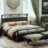 King Bed Frame, Tall Industrial Headboard 51.2 ", Platform Bed Frame with Strong Metal Support, Solid and Stable
