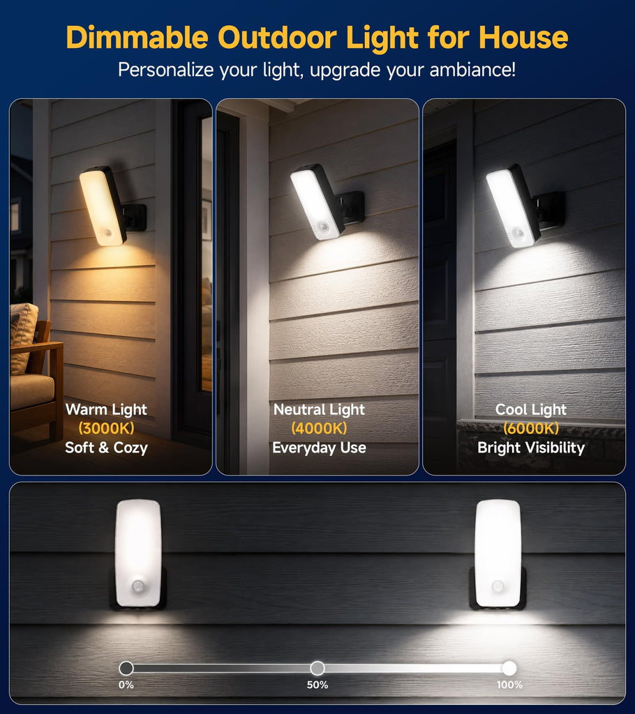 Rechargeable Outdoor Wall Lights, Porch Lights with Motion Sensor