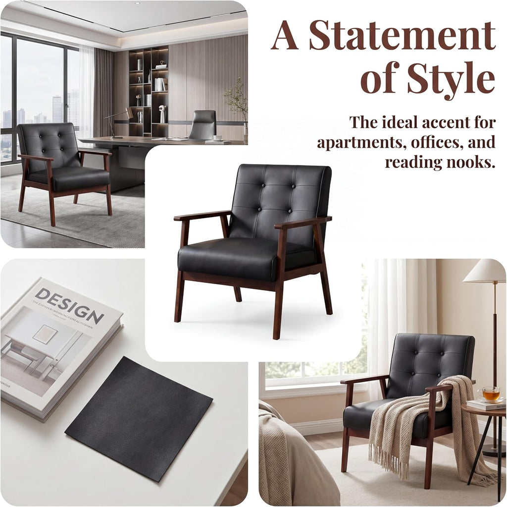 Retro Leather Accent Chairs, Arm Lounge Chairs - Set of 2