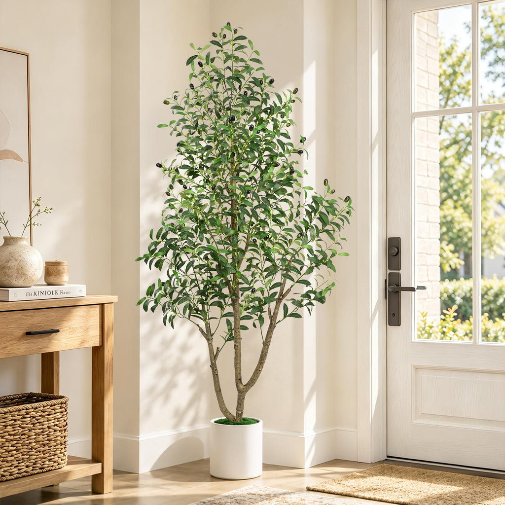 6 FT Tall Faux Olive Trees Artificial Indoor with Planter & Moss Realistic