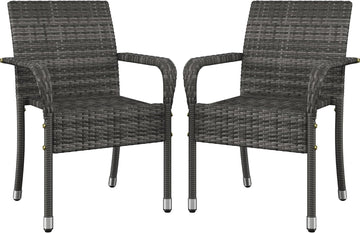 Set of 2 Stackable Outdoor Rattan Dining Chairs, All-Weather Armchair w/Armrests, Steel Frame for Garden, Patio, Deck
