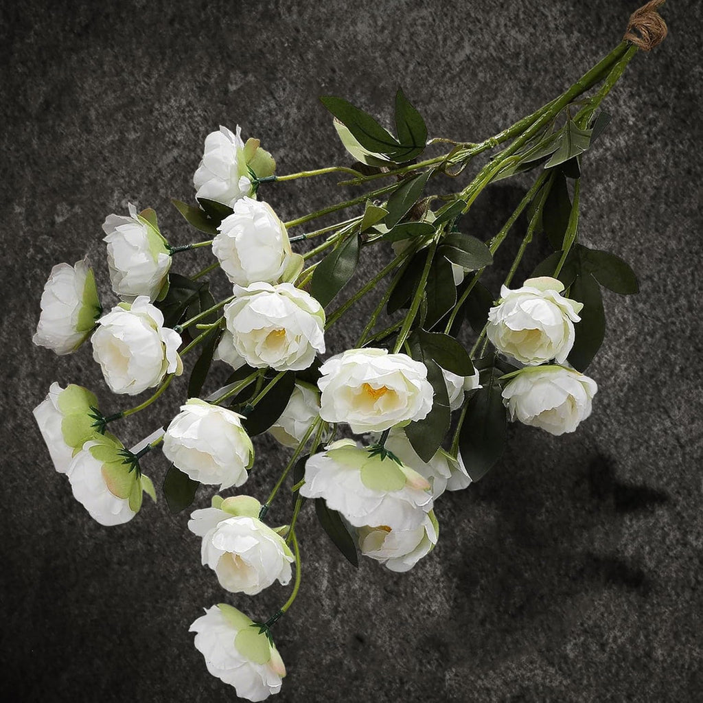 Artificial Peony Flowers, White Faux Peony Stems Bulk, Realistic Fake Flowers for Vase, Tall Floor Vase Decor - Set of 10