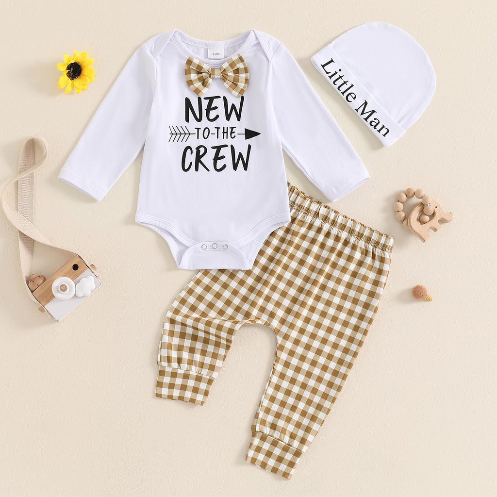 Newborn Infant Baby Boy Outfit Little Brother Romper Infant Letter Print Dinosaur Clothes Drawstring Pants Hat