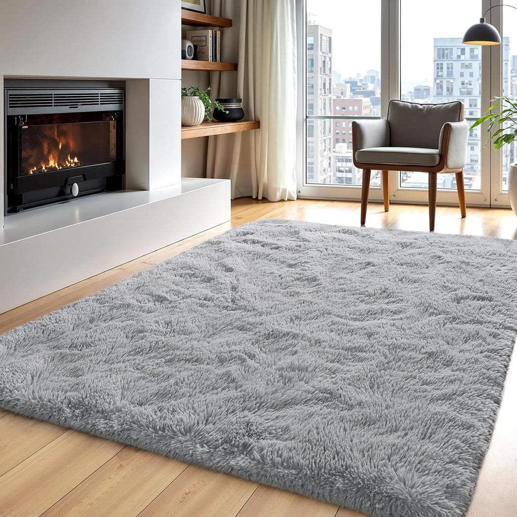 4x6 Fluffy Shag Area Rug, Soft Plush Non-Slip Carpet for Nursery Kids Room Grey