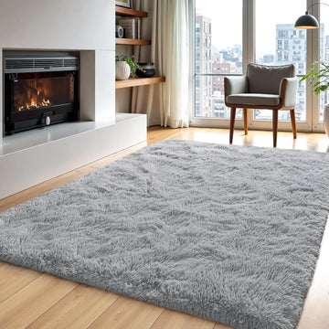 Area Rugs for Living Room Grey Rugs for Bedroom 4x6 Carpet Fluffy Furry Soft Shag Aesthetic Plush High Pile Gray