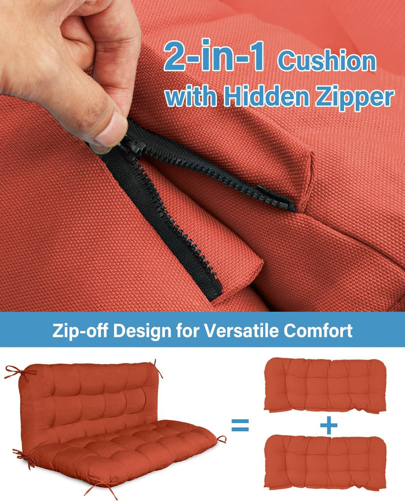 Porch Swing Cushions, 48 inch Outdoor Swing Cushion, Burnt Orange | Swing Cushion with Backrest, 2 Seater with
