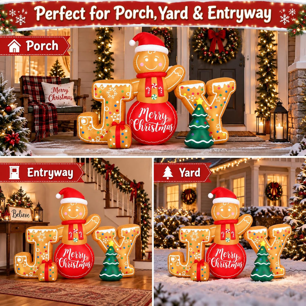 5.4 ft Wide Christmas Inflatable Joy Gingerbread Outdoor Decor