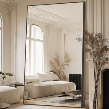 44"x72" Oversized Floor Mirror, Freestanding, Large Full Body Mirror & Gym - Black Mirror with Tempered Glass