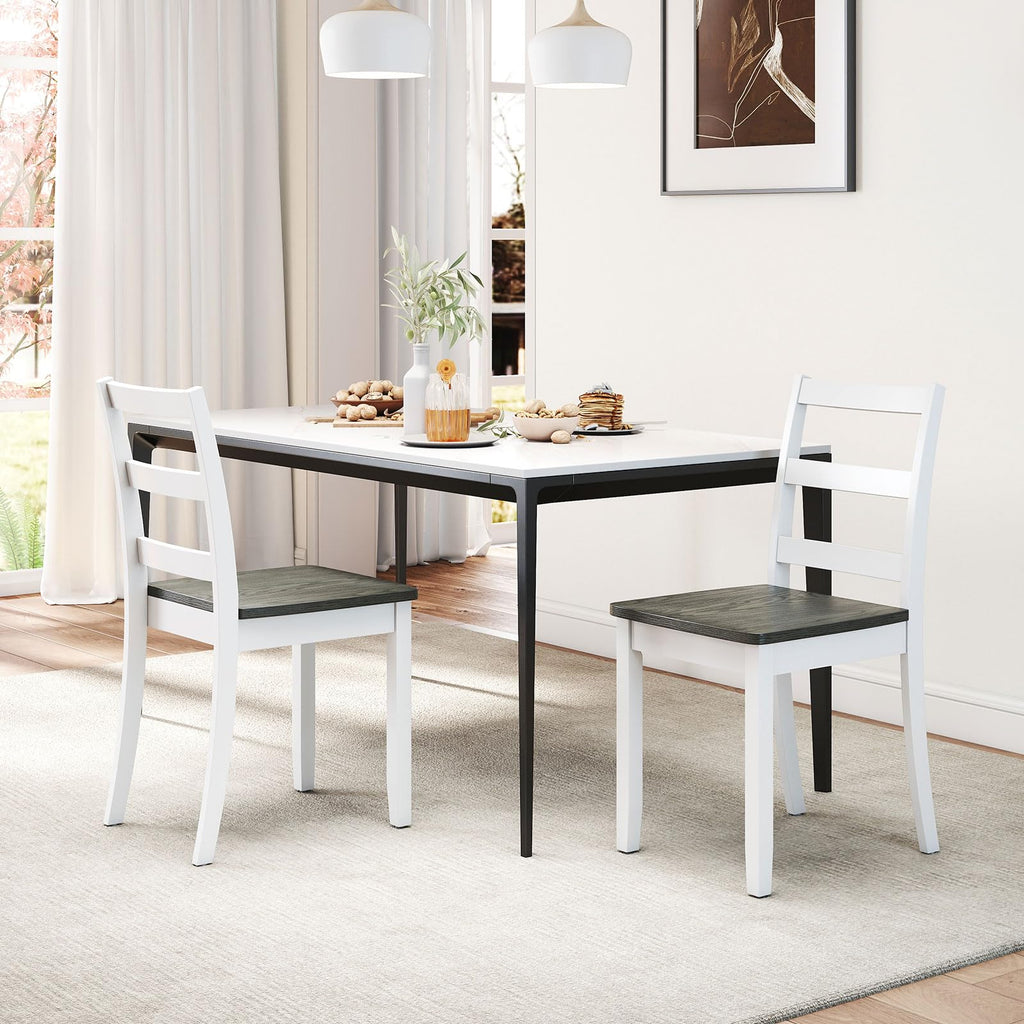 Dining Chairs, Wooden Armless Kitchen Chairs with Solid Rubber Wood Legs, Farmhouse Ladder Back Dining Chairs (2