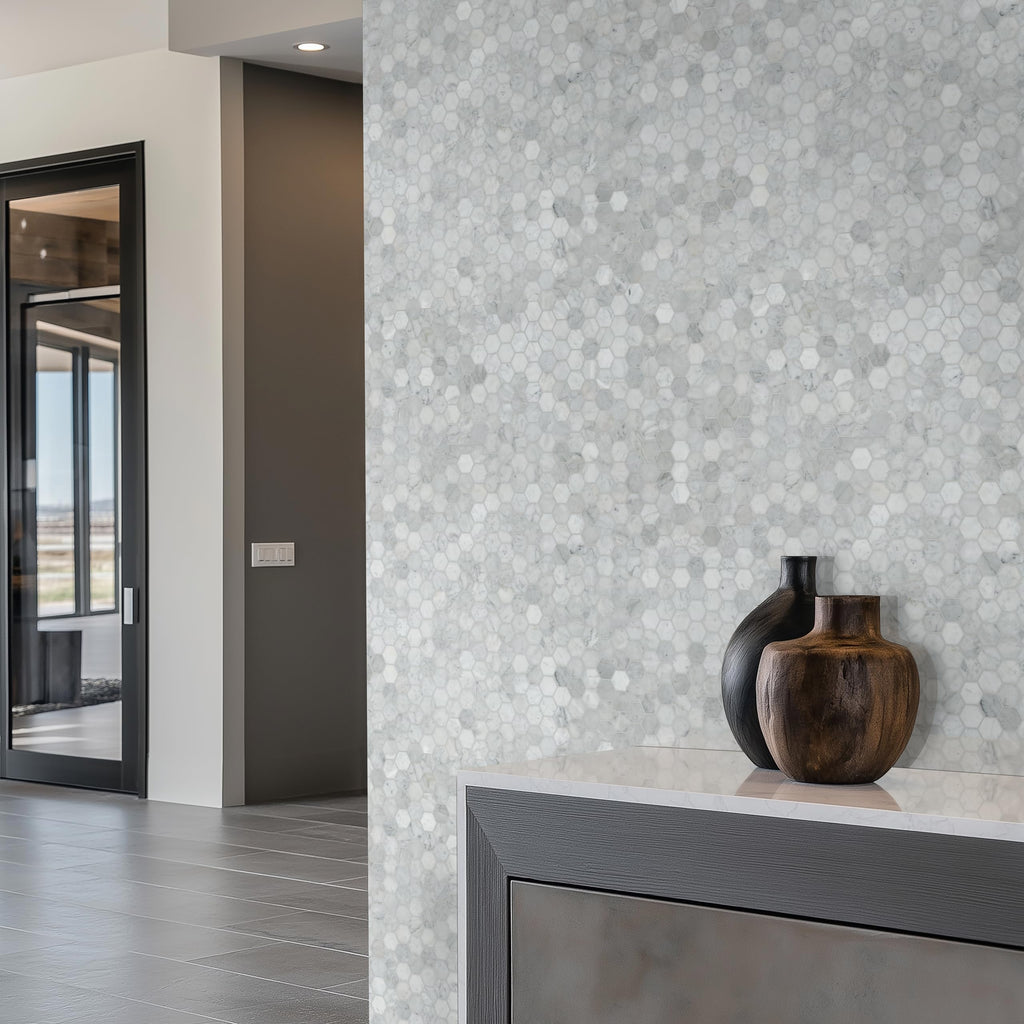 Honed Marble Hexagon Wall Tile | Carrara White | 12" x 11.75"