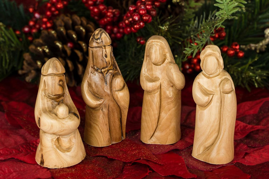 12 Pcs Holy Land Olive Wood Faceless Nativity Set, Small