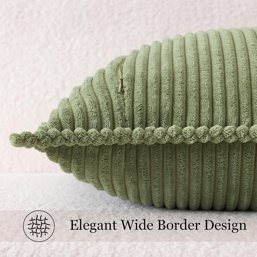 Corduroy Decorative Throw Pillow Covers 12x20 Set of 2 Moss Green