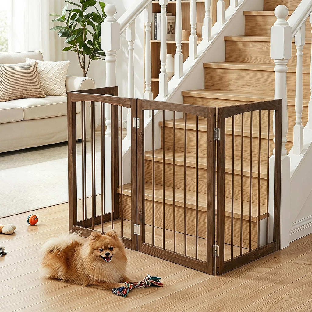 4-Panel Wooden Pet Gate, Free Standing 30-inch Foldable Dog Gate