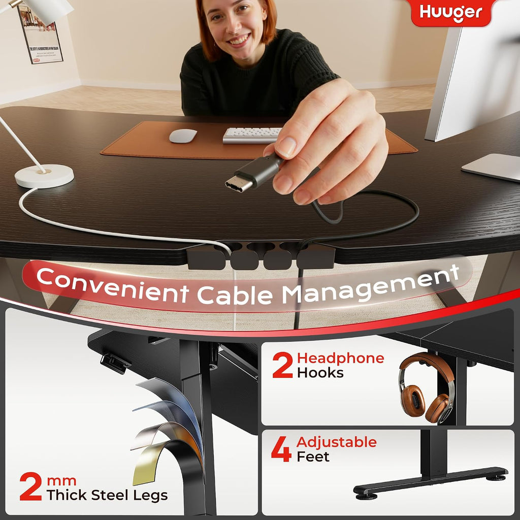 Electric Standing Desk with Power Outlets and USB-C Port, 55 X 24 Inch Height Adjustable Desk, Sit Stand Desk