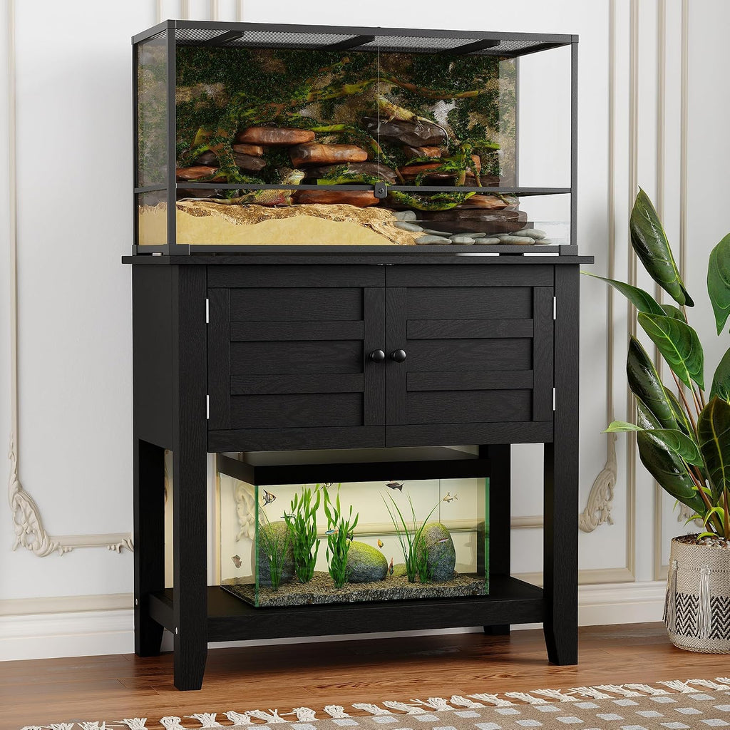 Heavy Duty 20-29 Gallon Aquarium Stand with Charging Station, Magnetic Doors