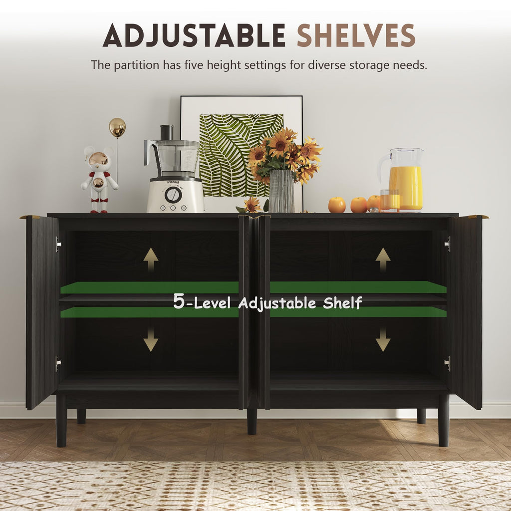 55" Fluted Buffet Cabinet with Storage, Accent Cabinets, Black