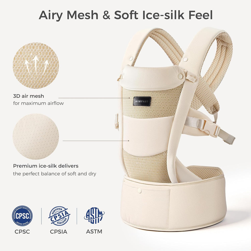 Breeze Baby Carrier, Breathable 3D Air Mesh, Ergonomic Hip-Healthy Baby Carrier with M-Cloud, Plus Size