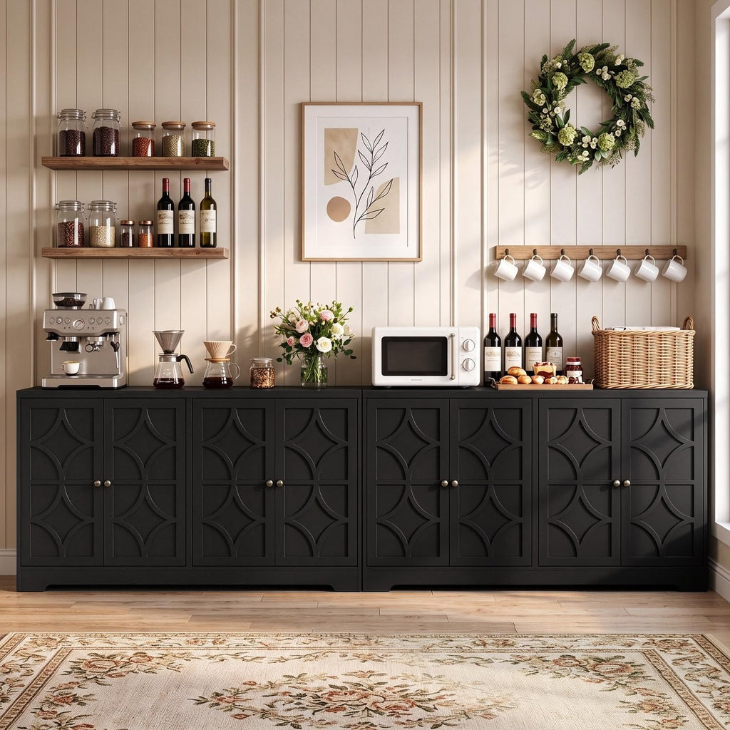 Sideboard Buffet Cabinet with Storage, Kitchen Coffee Bar, Black