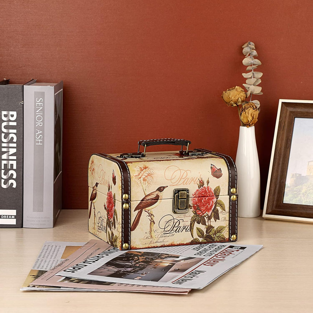 Decorative Treasure Chest Box, Wooden + PU Leather Storage Box for Jewelry Trinkets, Keepsakes box for Girls Women