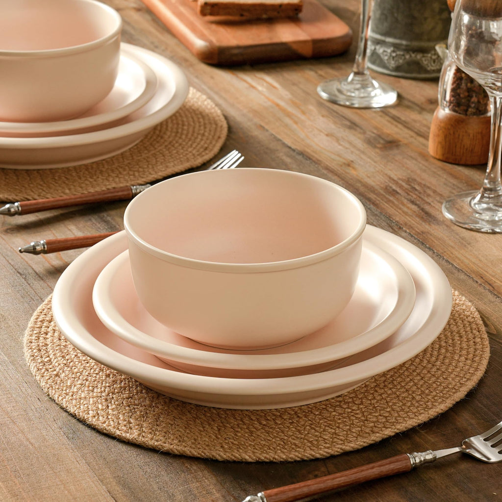 6 Piece Ceramic Plates and Bowls Sets for 2, Terracotta White