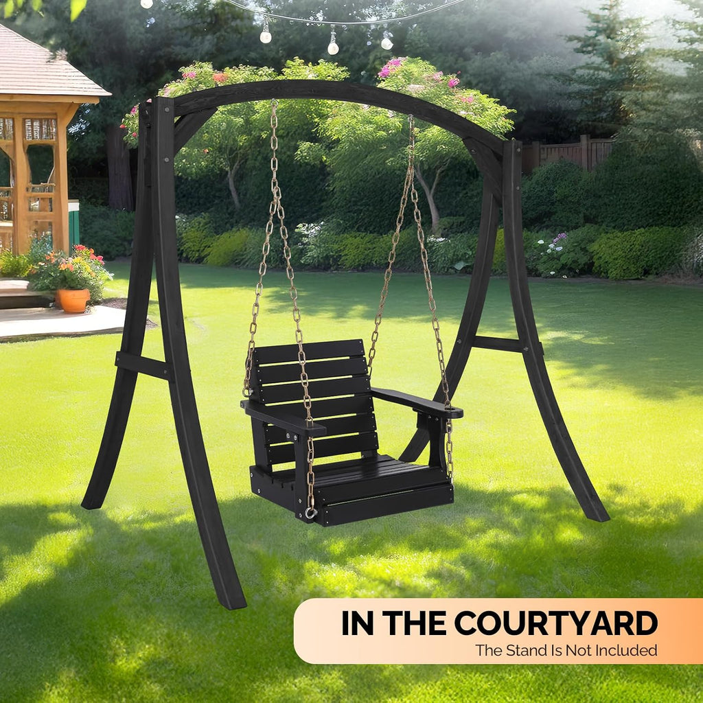 2.2FT HDPE Porch Swing Outdoor with Rotatable Cup Holder, Black | 880 LBS Heavy Duty Recycled Plastic Porch Swing