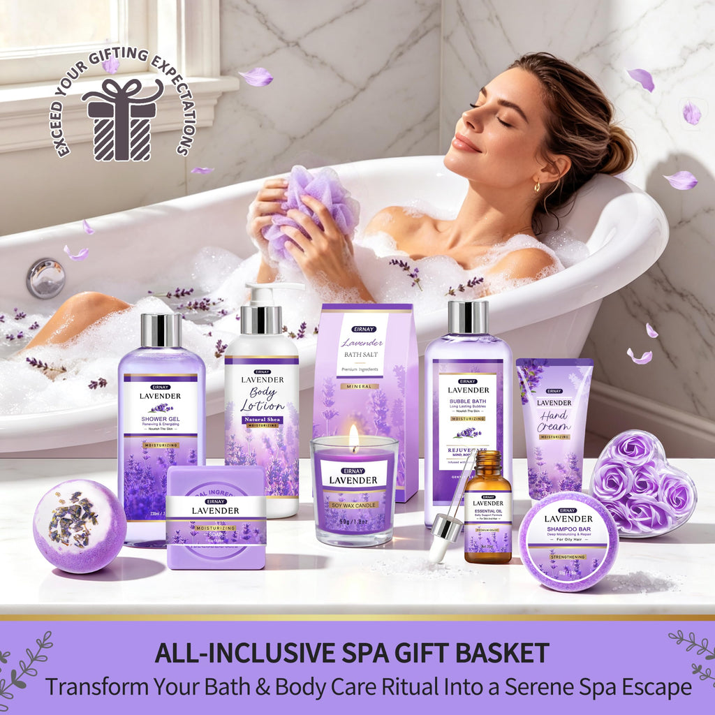 Gift for Women, Spa Gift Baskets for Women, 15Pcs Lavender Bath and Body Set