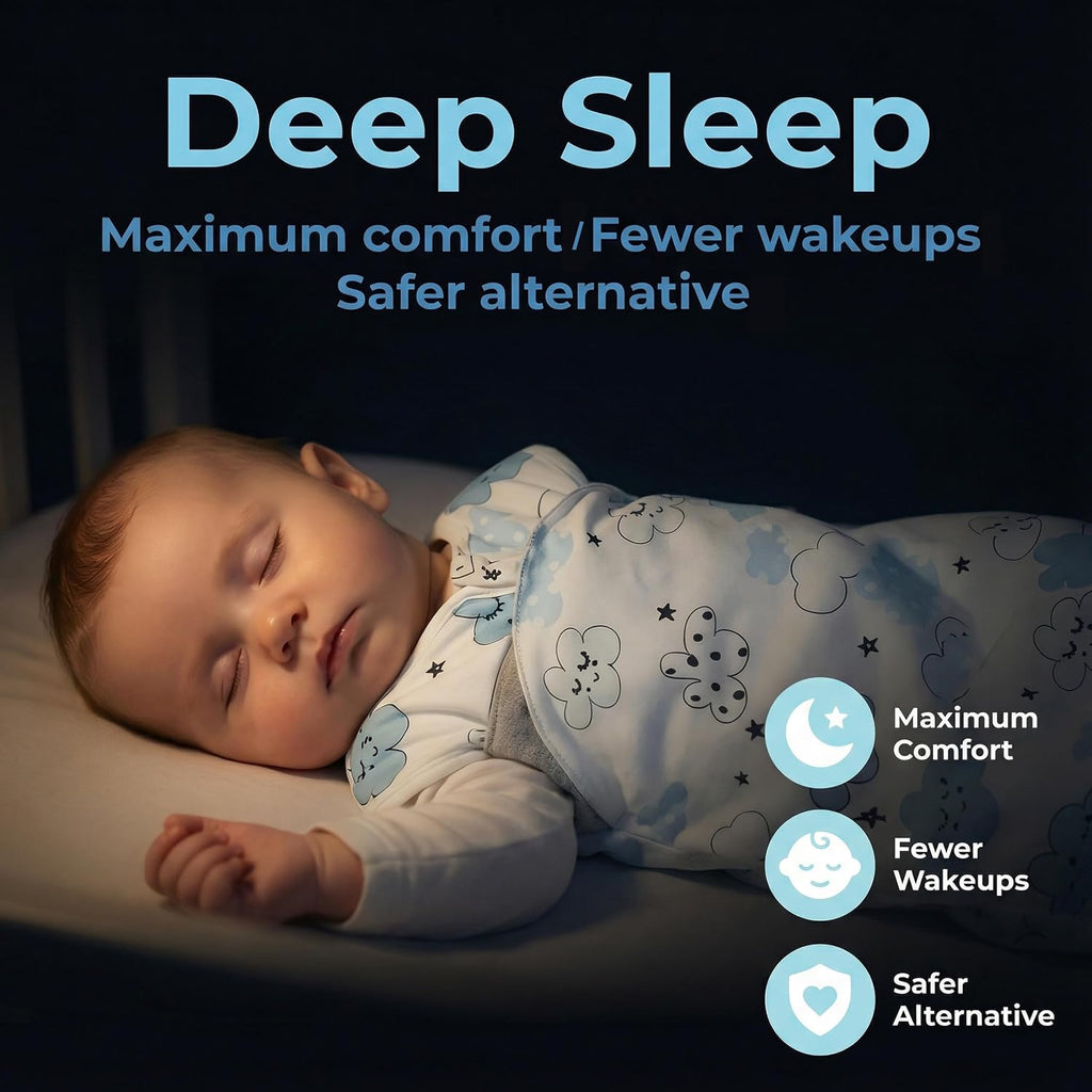 Sleep Sack Baby Swaddle, Way Adjustable Wearable Blanket,100% Rayon Cotton Swaddling sleeping bag (Clouds &