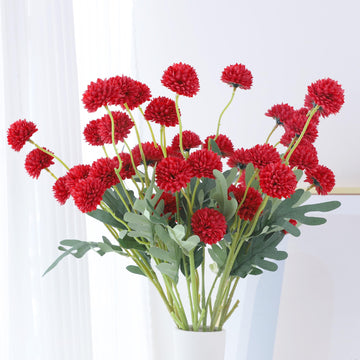10 Pcs Red Kiku Flower Fake Mums Long Stem Flowers, Faux Kiku Flower Bulk, Silk Flowers Mini Chrysanthemum Floral