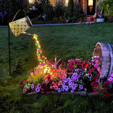 Solar Watering Can Lights, Outdoor Large Hanging Lantern Waterproof, Multicolor Retro Metal Solar Lights Yard Porch