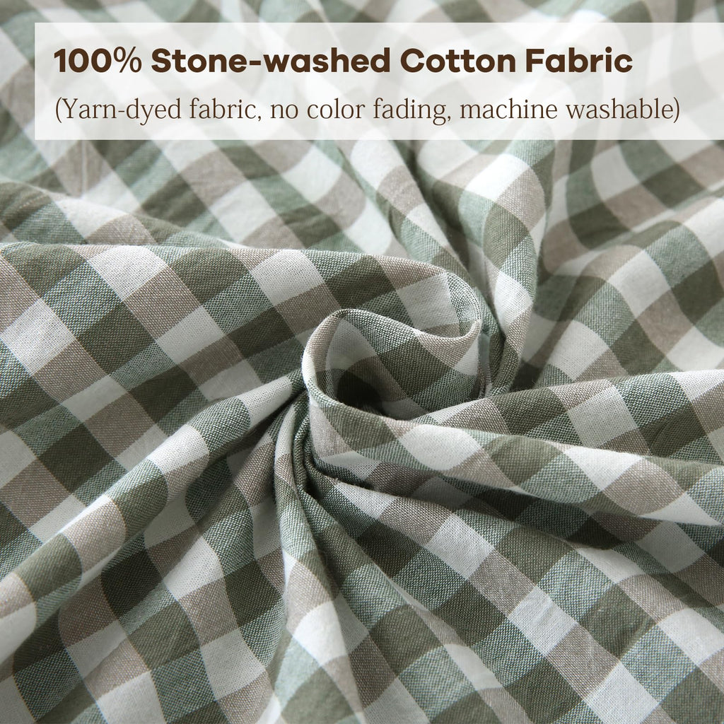 Sage Green White Gingham Tablecloth Round Dia.70"