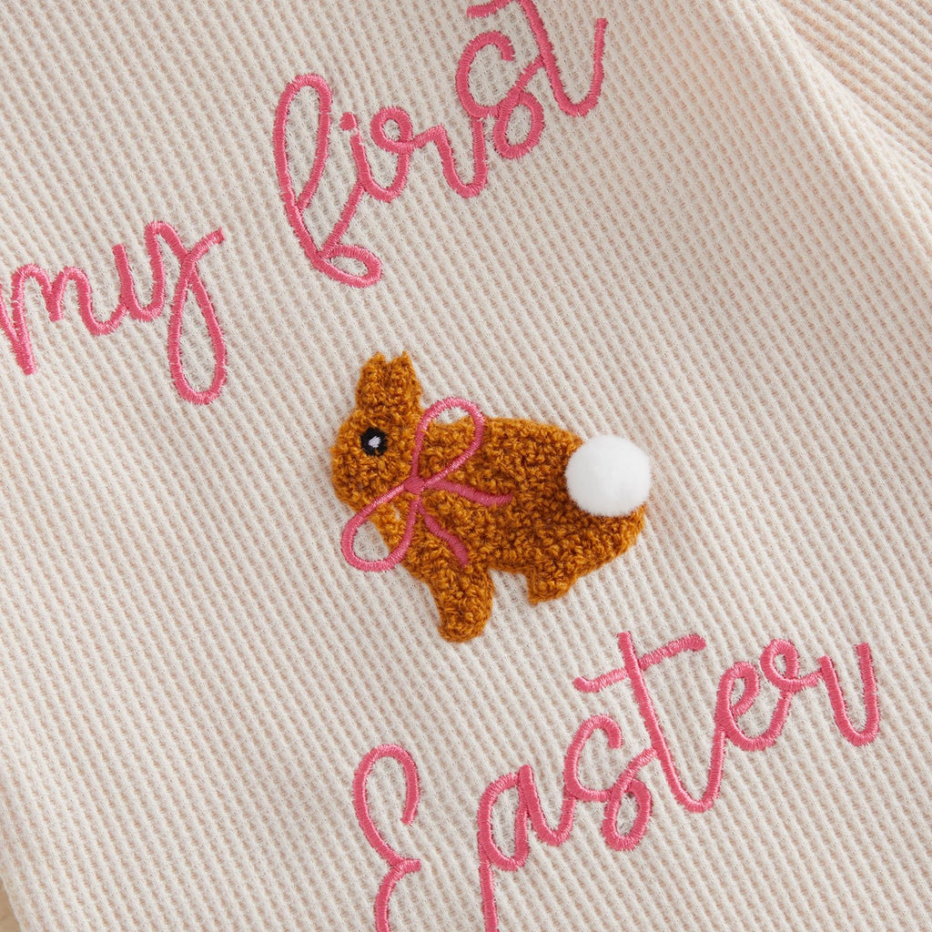 My First Easter Baby Girl Outfit Newborn 0 3 Bunny Waffle Knit Sweater Romper and Headband (My First Easter