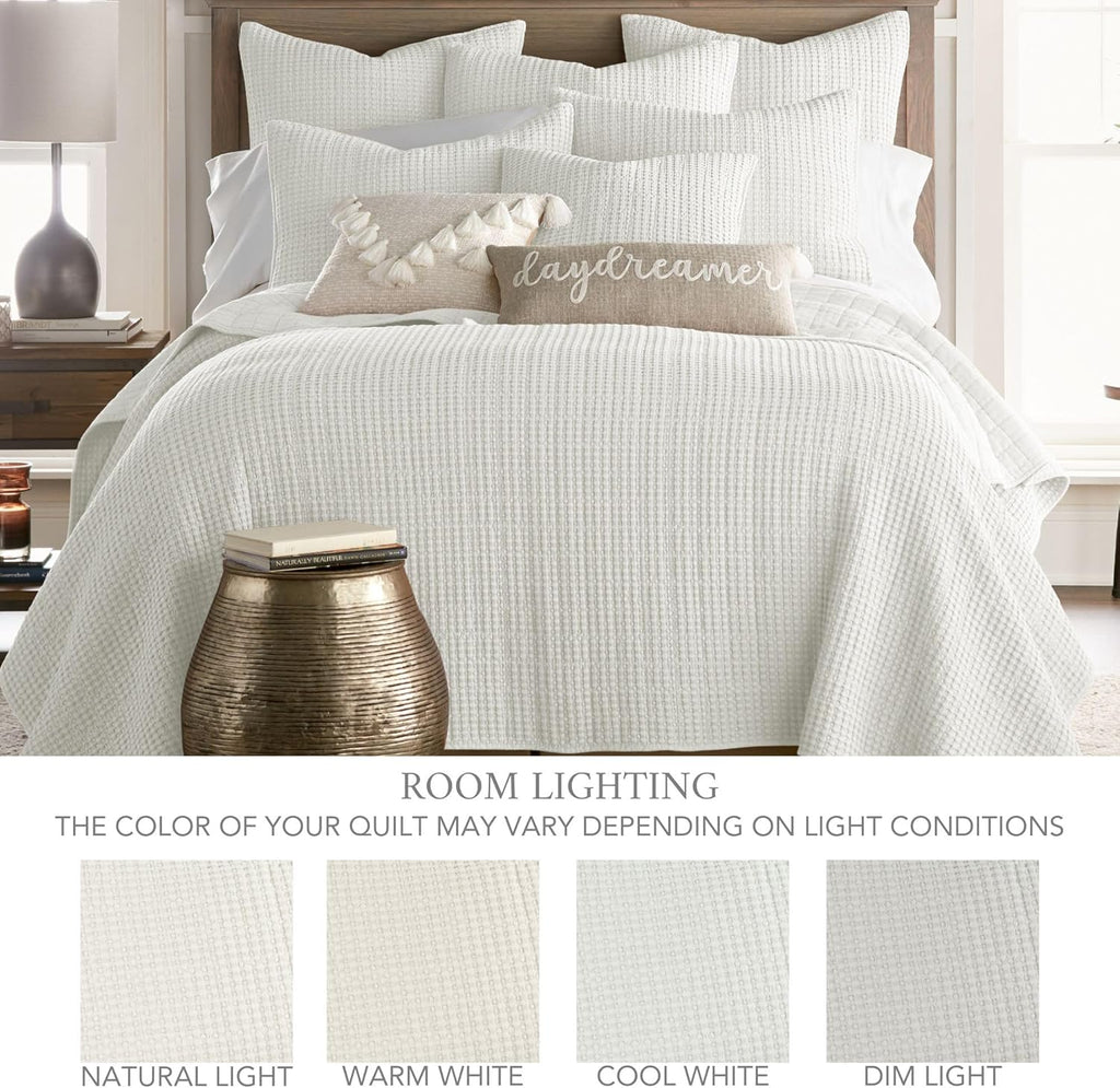King Bedspread Set (122x106in) with 2 Pillow Shams (36x20in) - Cream - Cotton Waffle King Bedspread Set