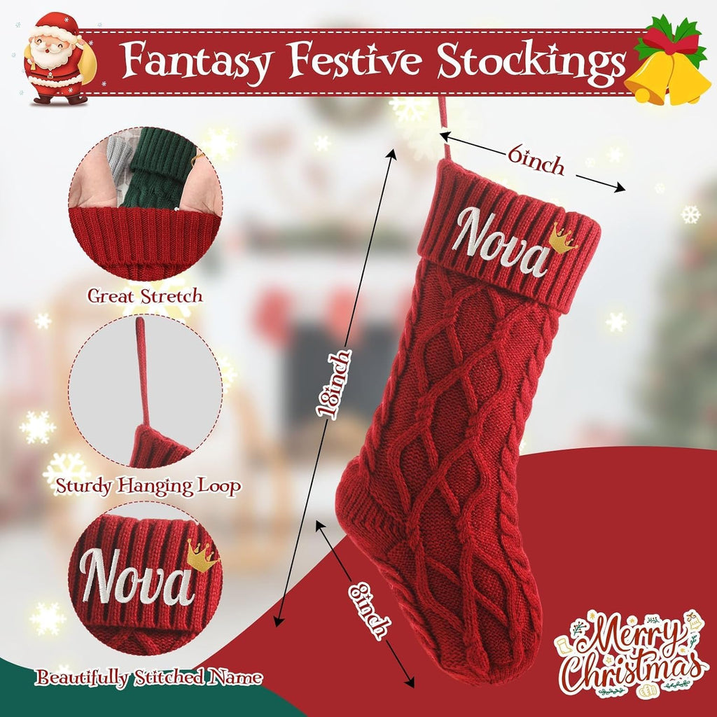 Stockings with Embroidered Name 18" Large Customized Stockings for Fireplace Hanging Decoration,Knitted Xmas - Set of 4