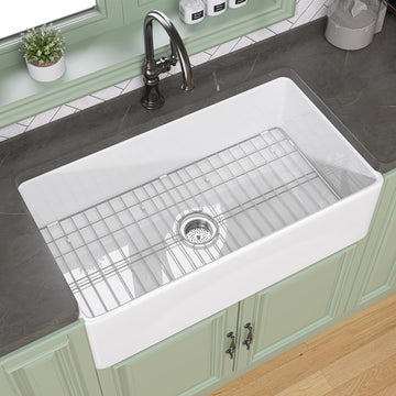 White Farmhouse Sink 36 x 20 Fireclay Apron Front Farm Sink Undermount Single Bowl Deep Big Capacity Extra Wider