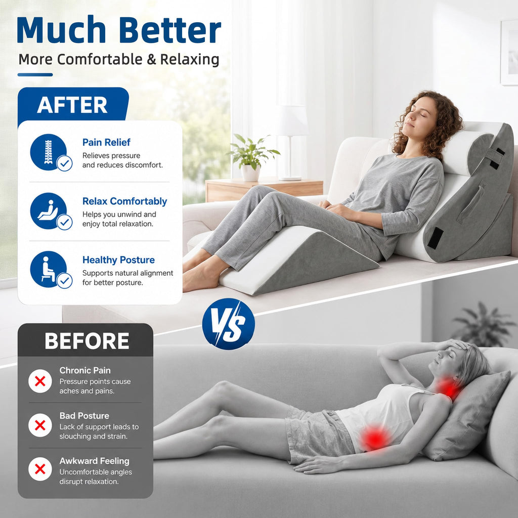 4Pcs Orthopedic Wedge Pillow, Adjustable Triangle Support Pillow for Back Pain Relief & Post Surgery Use, Soft Bed