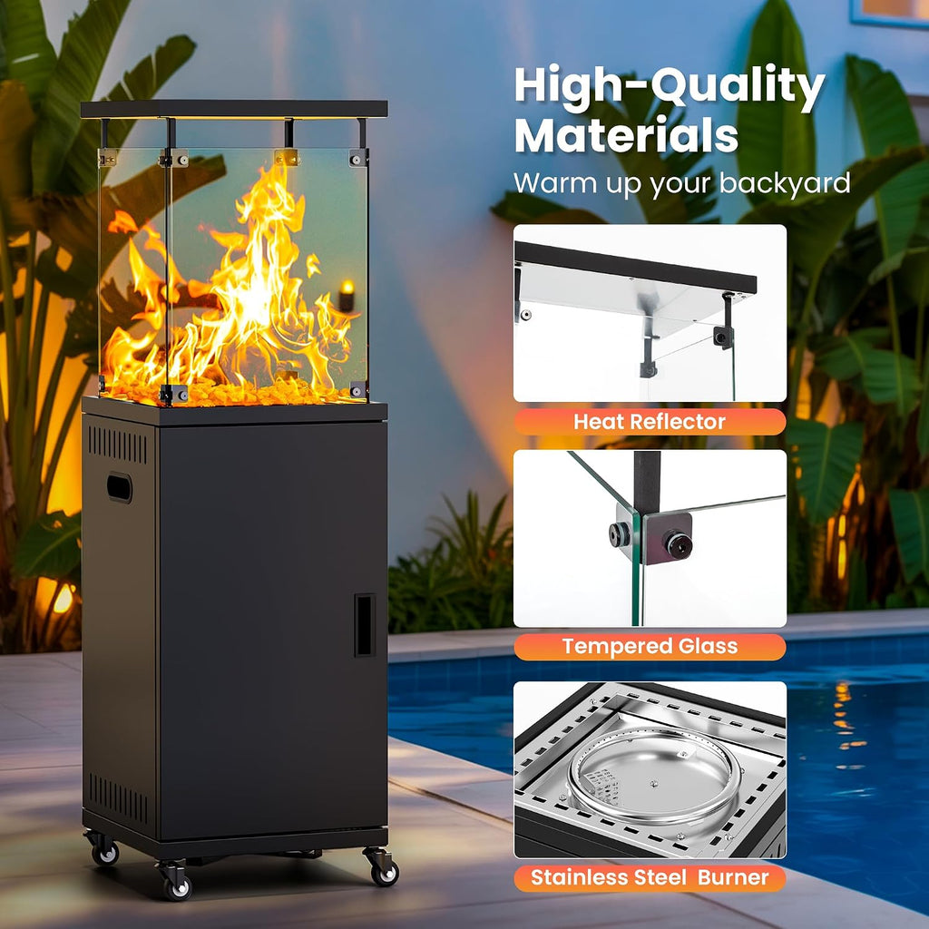 41,000 BTU Patio Heater,Propane Outdoor Heater With Cover,CSA Certificated, Lockable Wheels,Tempered Glass