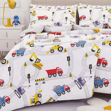 Kids Twin Bedding Sets for Boys, Girls Soft Twin Comforter Set with Sheets, 5 Pieces Microfiber Bed in a Bag, White