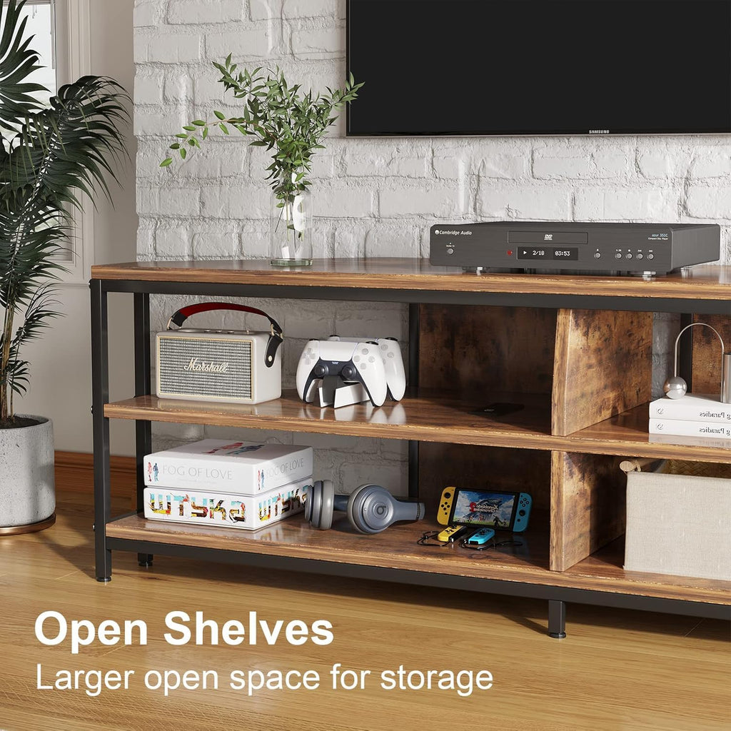 Corner TV Stand with Power Outlet, Corner Entertainment Center for 32 43 50 55 60 Inch TV, Industrial Media Console