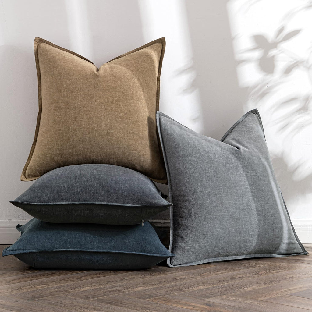 Neutral Navy Boho Linen Pillow Covers 18x18 Inch Pack of 4