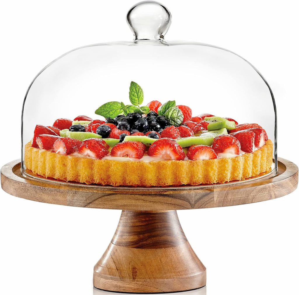 4-in-1 Cake Stand with Glass Dome, Cheese Board, Tray