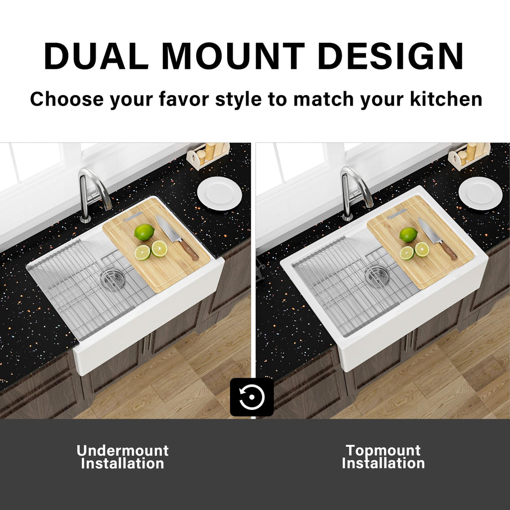 30 x 20 Inch Self Trimming Farmhouse Workstation Kitchen Sink White