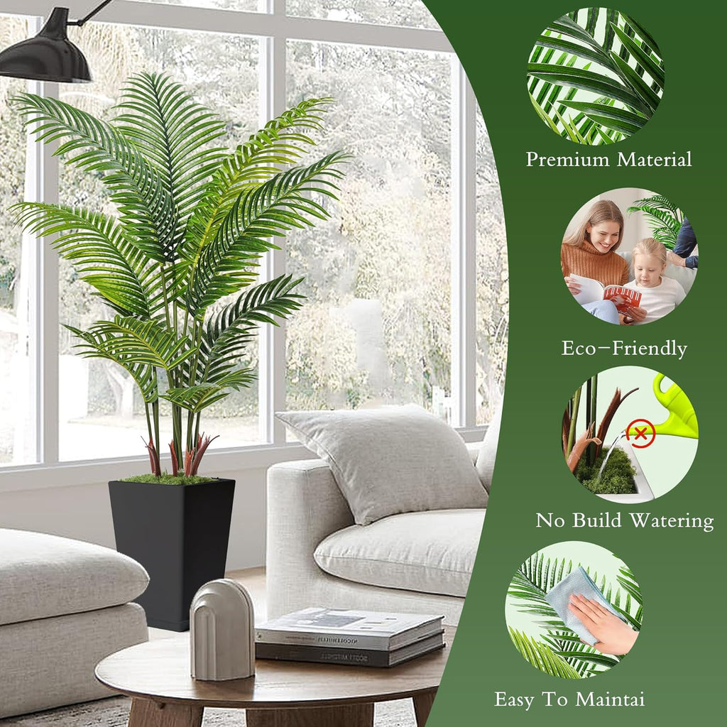 6FT Artificial Palm Tree with Tall Black Planter, Floor Plant