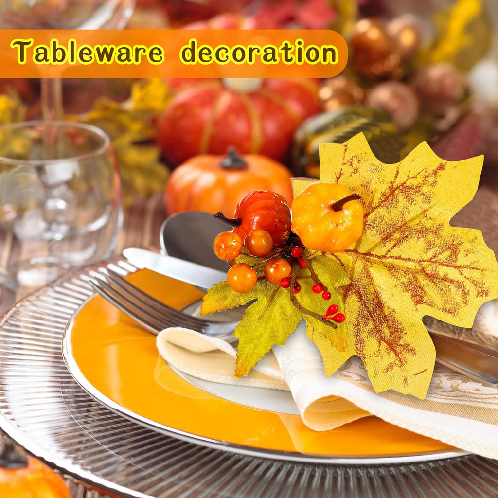 Napkin Rings Maple Leaf Berry Pumpkin Holders,Classic Style - Set of 8
