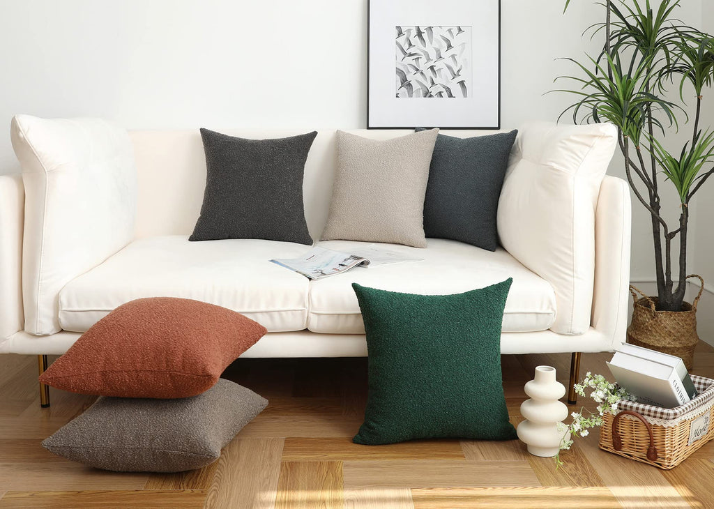 Graphite Grey Decorative Long Lumbar Thick Throw Pillow Covers Fine Textured Boucle Couch Cushion Cases for Sofa