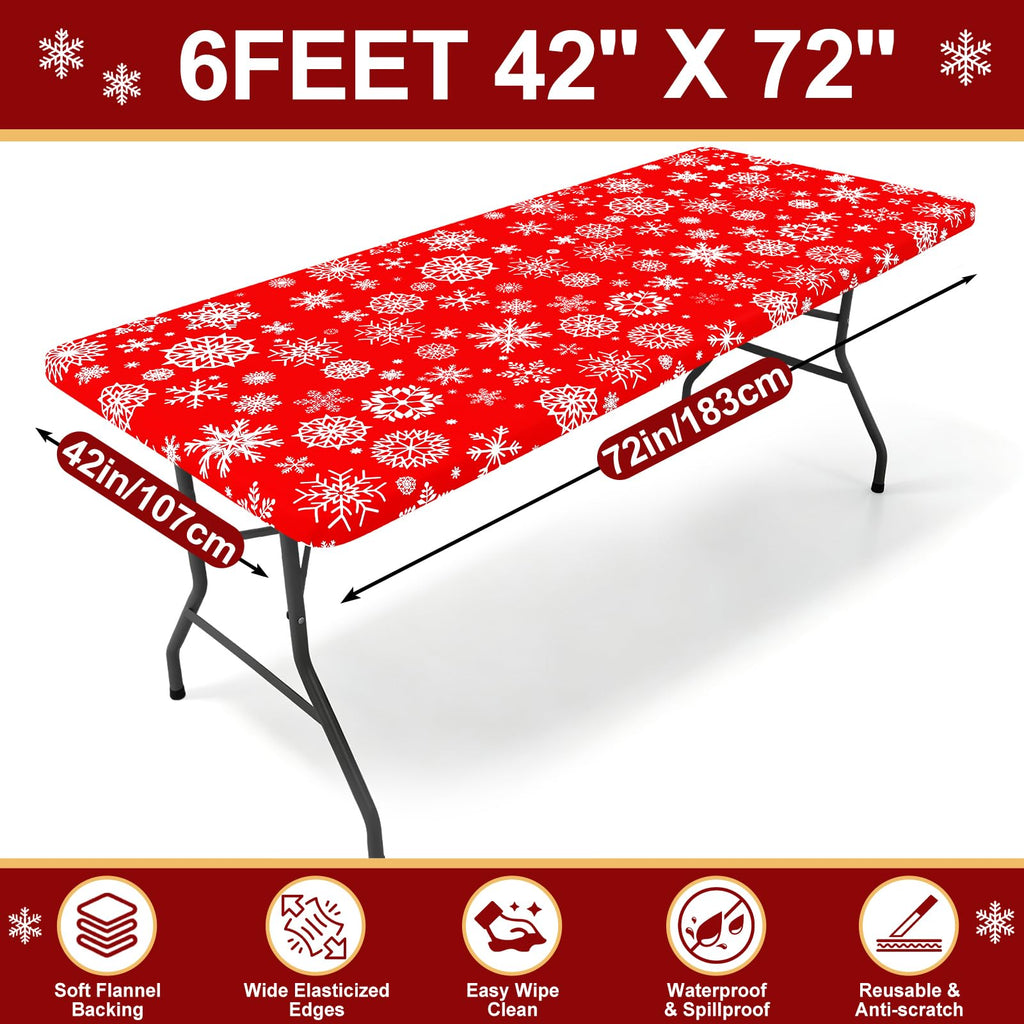 Christmas Table Cloth, Waterproof Plastic Table Cover for 6FT Tables