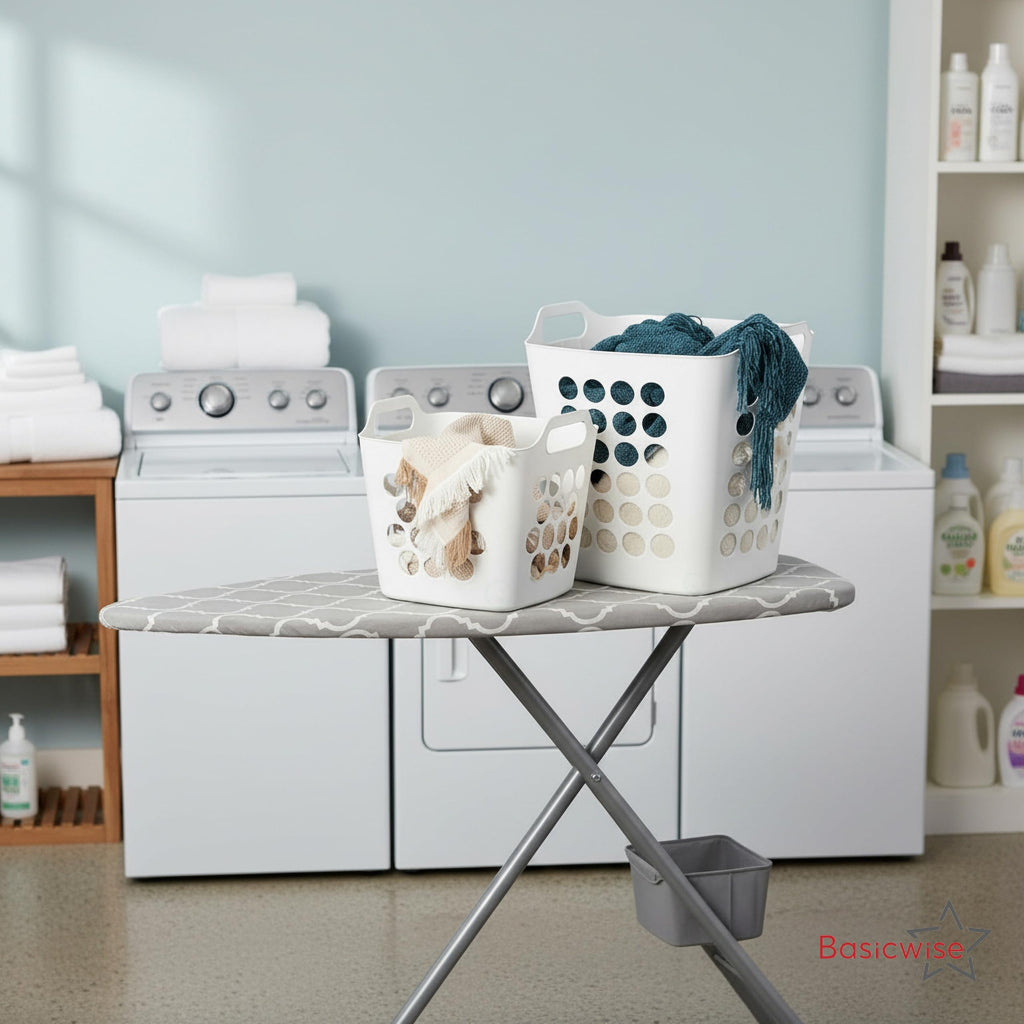 Set of 2 Plastic Laundry Baskets with Handles Large & Small Ventilated Hampers for Clothes Storage & Organization