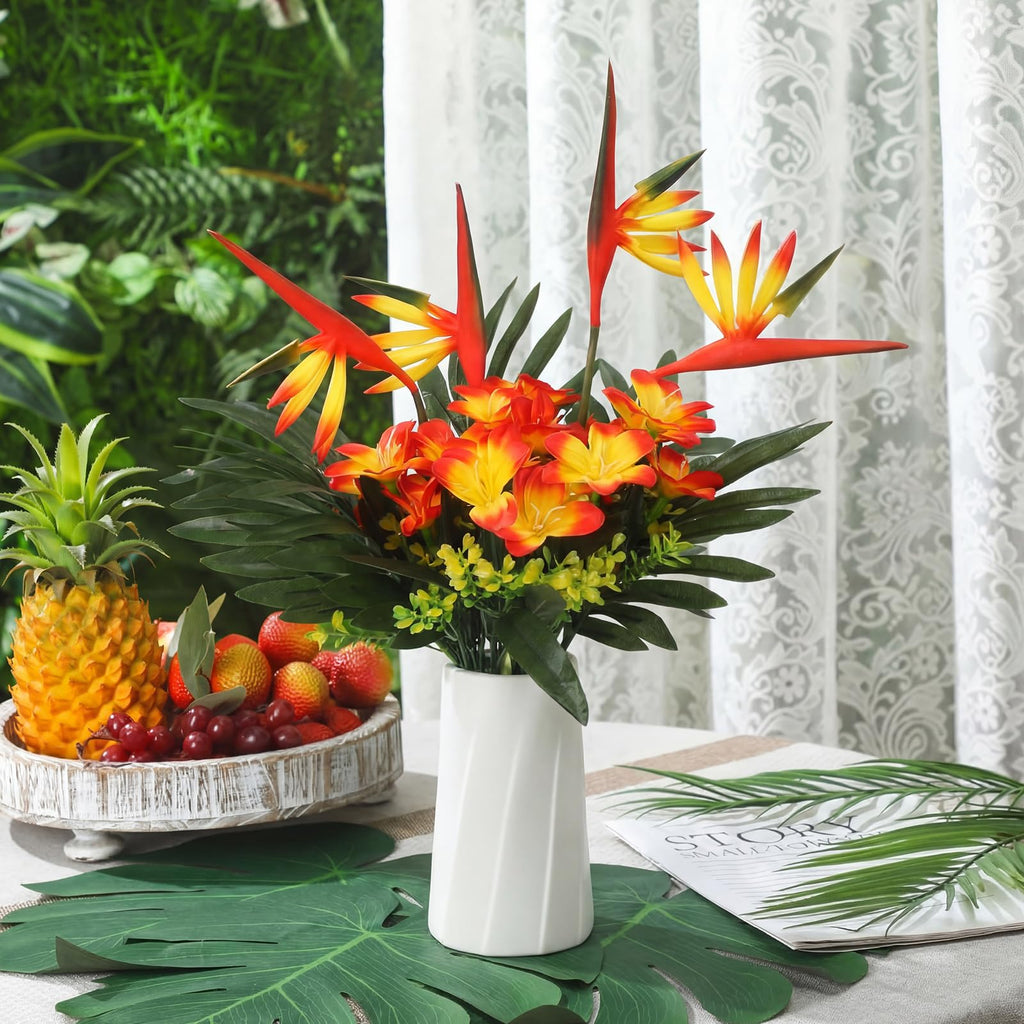 12 Set/ 48 Pcs Artificial Tropical Flower Centerpiece, Sunset Red