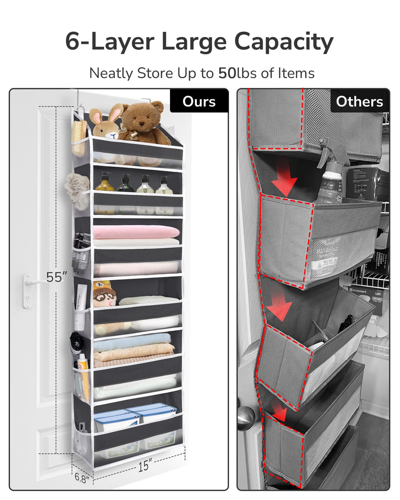 Over The Door Organizer with 6 Large Pockets 12 Side Pockets, 50lbs Weight Capacity Door Hanging Organizer , Pantry