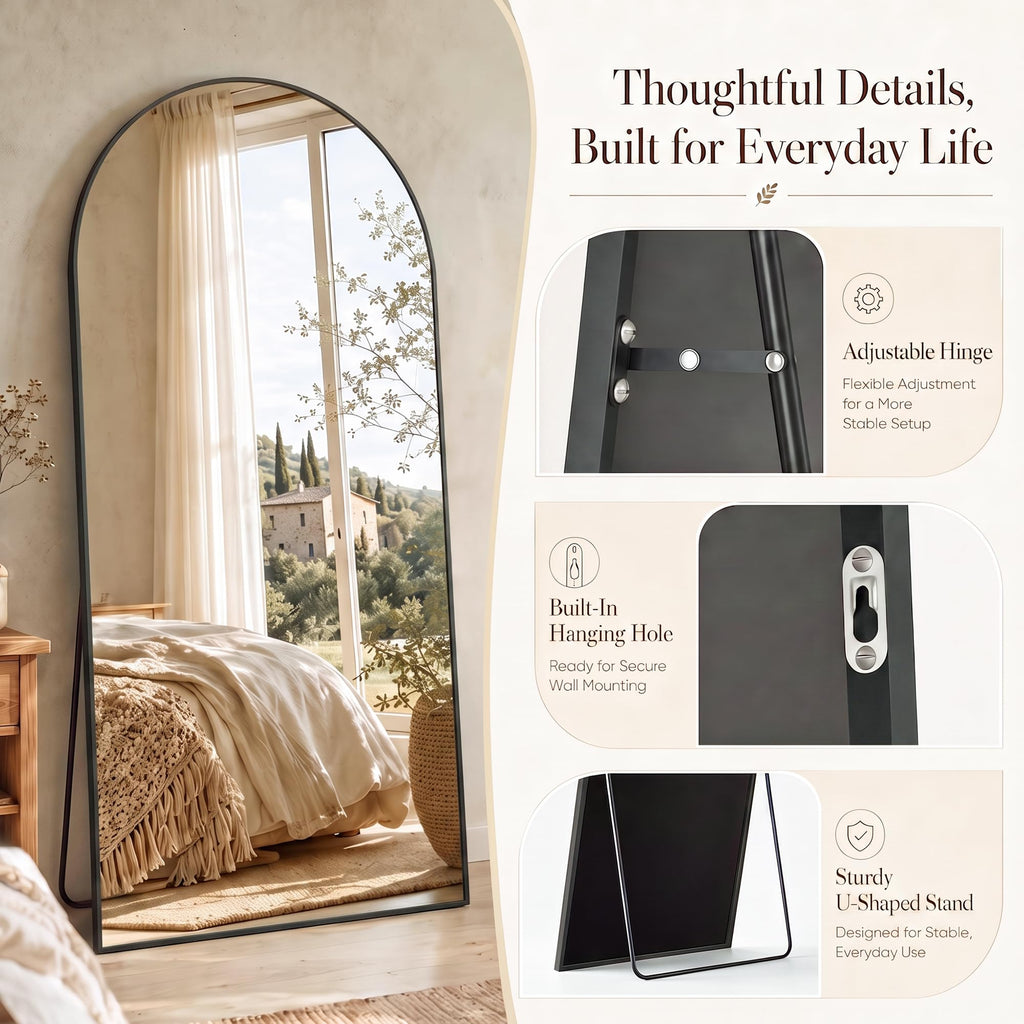 76"x34" Arched Full Length Mirror, Large Floor Mirror, Black