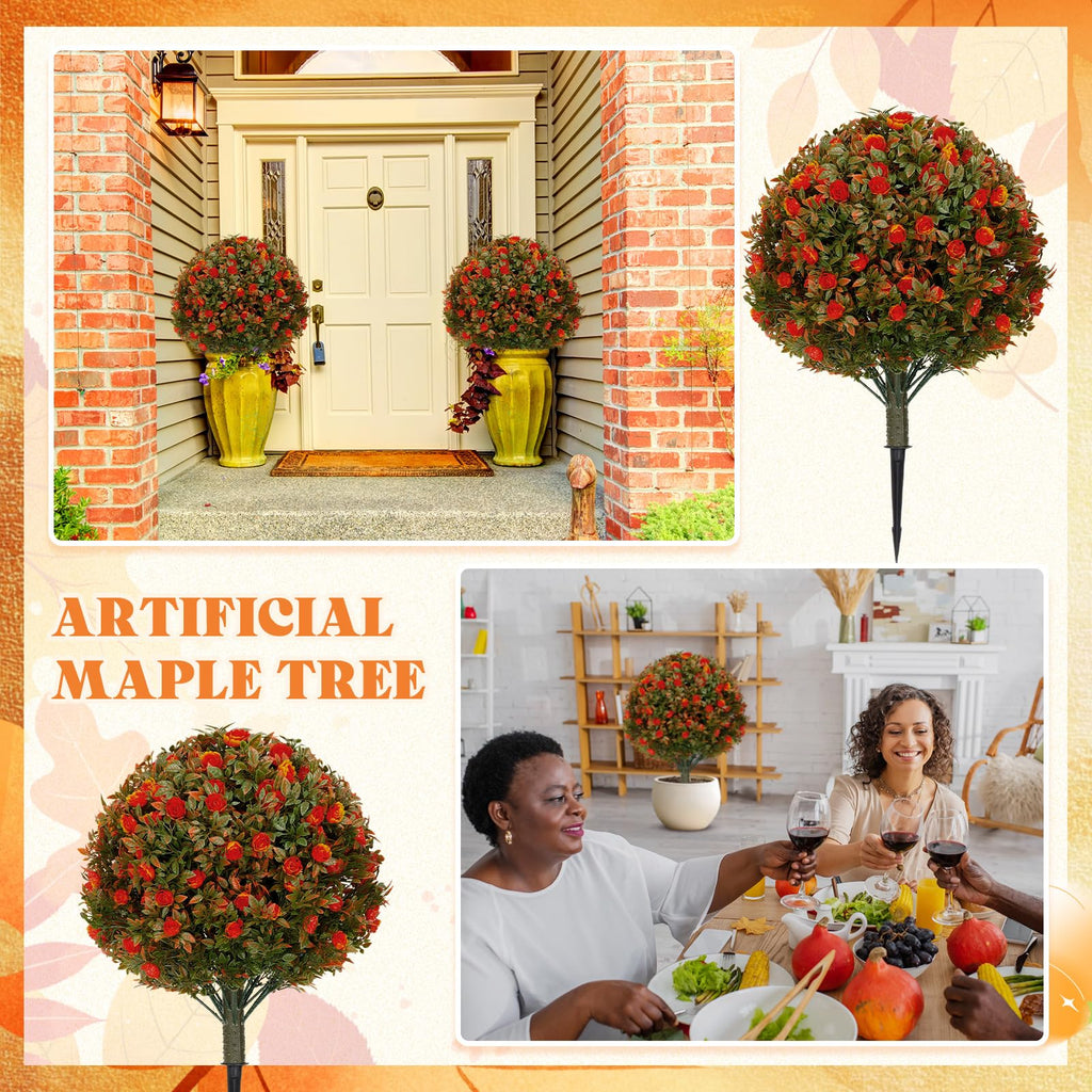 2 Pack 24" Artificial Topiary Ball Plant Trees Outdoor, Orange, Rose